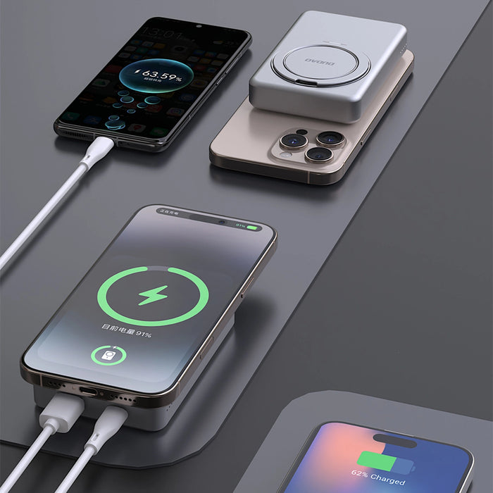 Dudao K28 10000mAh PD 22.5W MagSafe Powerbank with Metal Case and Ring Stand - Silver