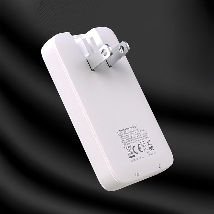 Dudao A65Q 65W GaN Travel Wall Charger USB-A / USB-C PD Ultra-Thin EU / US - White