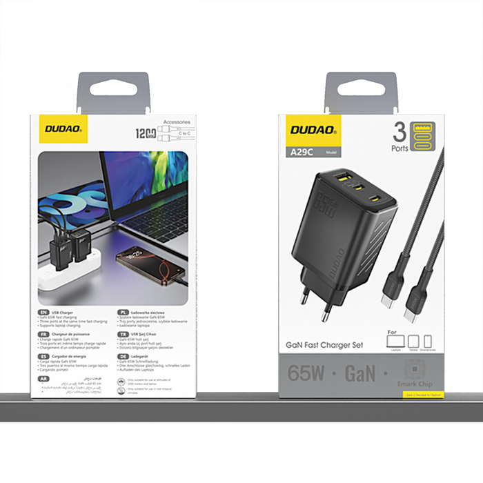 Dudao A29C 65W GaN Wall Charger + USB-C Cable - Black
