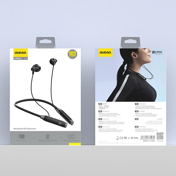 Dudao U5 Max Bluetooth Neckband Wireless Headphones - Black