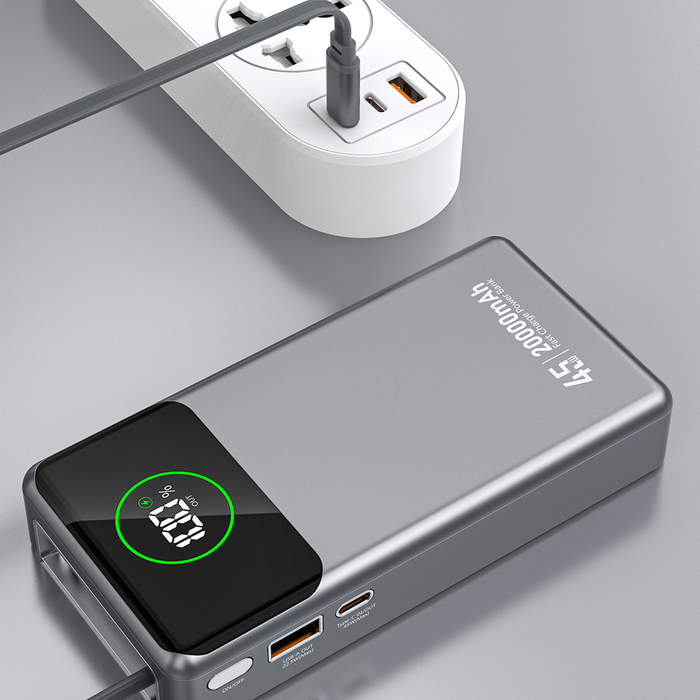 Dudao K31 Pro 45W 20000mAh Power Bank with Built-in Retractable USB-C Cable - Gray