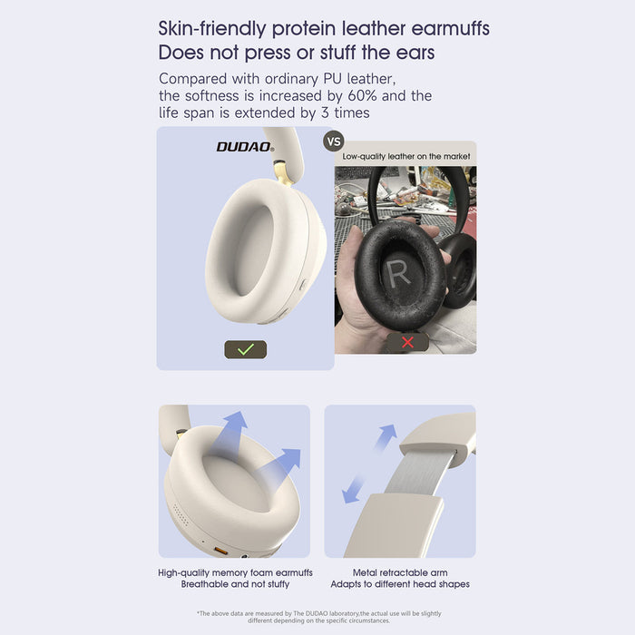 Dudao X22 Max Wireless On-Ear Bluetooth Headphones with ANC - Beige