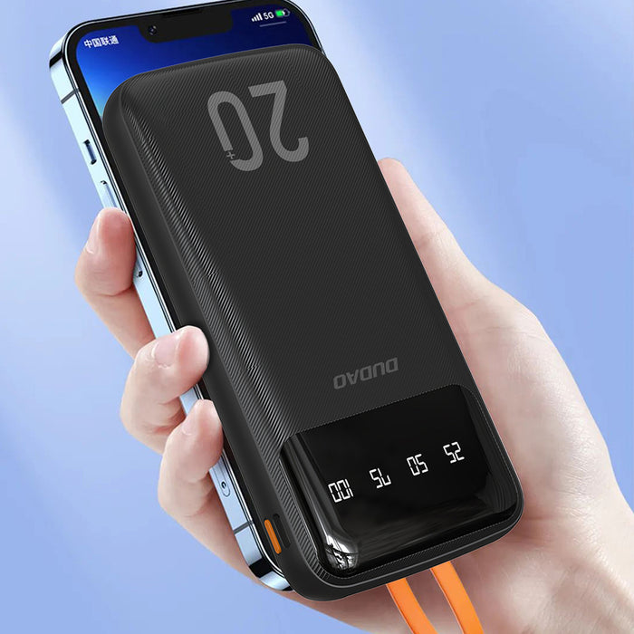 Dudao large capacity powerbank with 4 built-in cables 20000mAh USB Type C + micro USB + Lightning + USB-A (input) - black (Dudao K6Pro+)