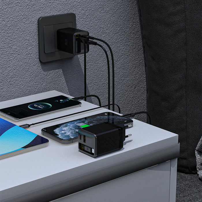 Dudao A67EU GaN 67W Wall Charger with Built-in Retractable USB-C Power Delivery Quick Charge Cable - Black