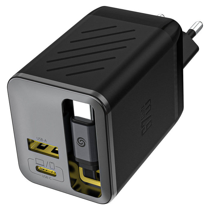 Dudao A67EU GaN 67W Wall Charger with Built-in Retractable USB-C Power Delivery Quick Charge Cable - Black