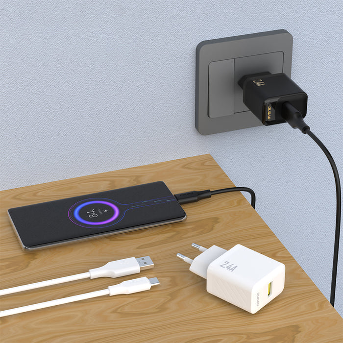 Dudao A23TEU 2.4A GaN USB-A Wall Charger with USB-A - USB-C Cable - Black