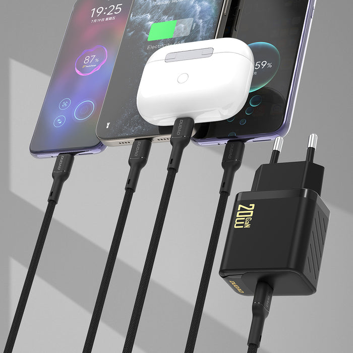 Dudao A26LEU PD 20W GaN USB-C Wall Charger with USB-C to Lightning Cable - Black