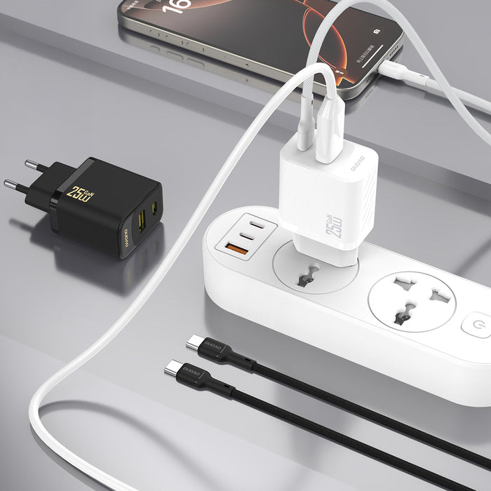 Dudao A26TCEU PD QC 25W GaN USB-A USB-C Wall Charger with USB-C Cable - White
