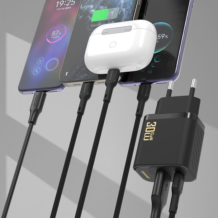 Dudao A27TCEU PD 30W GaN USB-A USB-C Wall Charger with USB-C Cable - Black