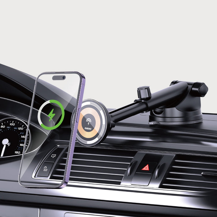 Dudao F12MAX+ Car Holder with 15W Wireless Charger, Compatible with Magsafe - Black