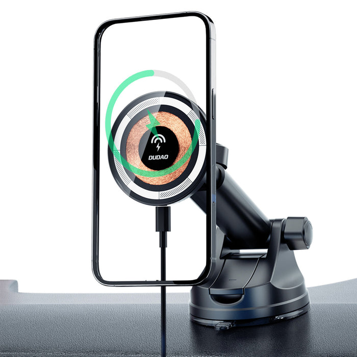 Dudao F12MAX+ Car Holder with 15W Wireless Charger, Compatible with Magsafe - Black