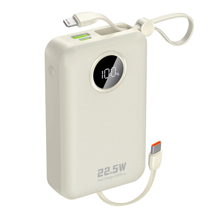 Dudao K14+ Powerbank 20000mAh 22.5W USB-C / USB-A / Built-in Lightning and USB-C Cables - White