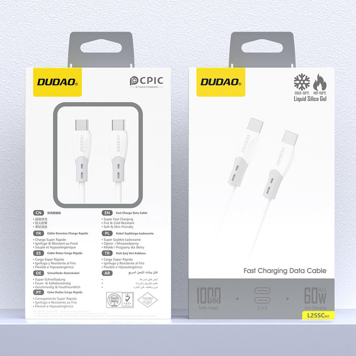 Dudao L25SC 60W USB-C - USB-C Cable with Soft Silicone Braid 1m - White