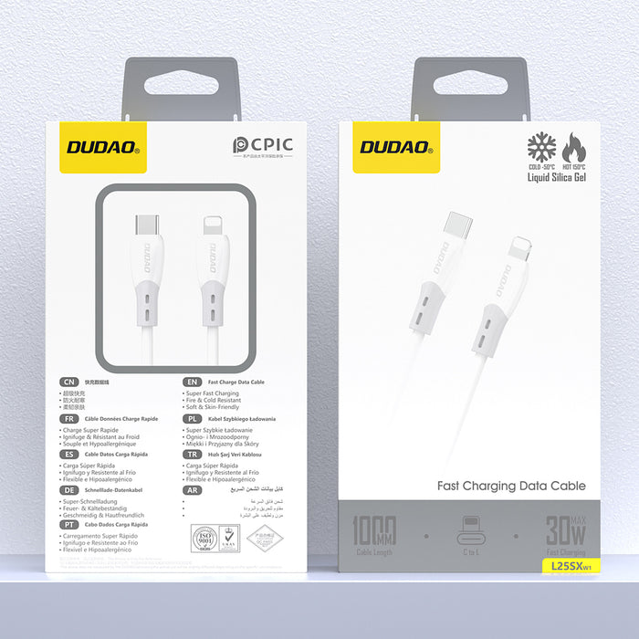 Dudao L25SX 30W USB-C - Lightning Cable with Soft Silicone Braid 1m - White