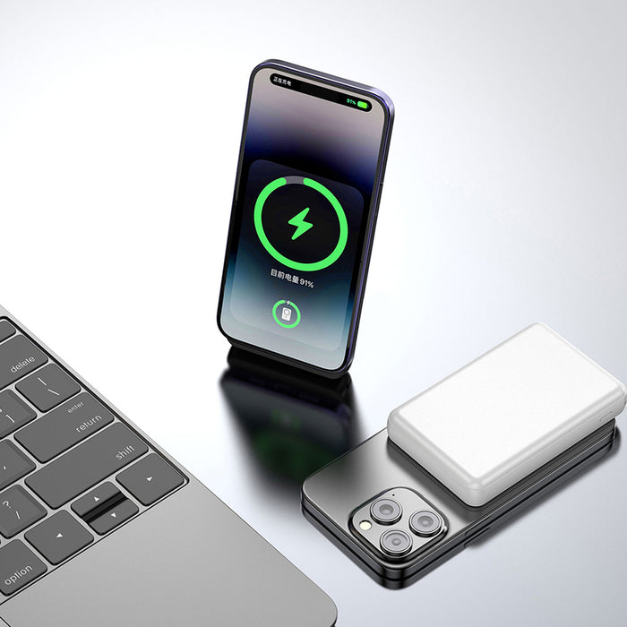 Dudao K14S Magnetic Power Bank 20W 5000mAh 1x USB-A 1x USB-C - White