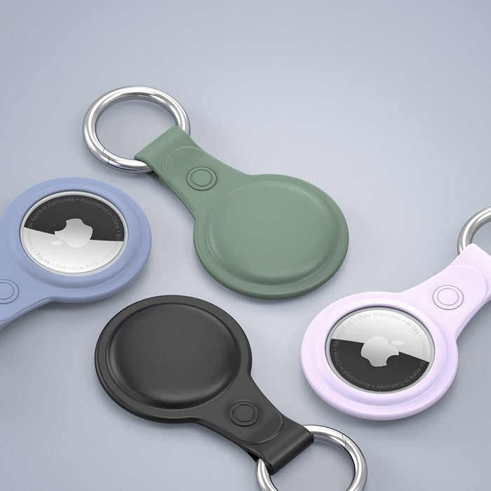 Dux Ducis 4pcs set Silicone flexible cover keychain loop case for Apple AirTag (Black / Green / Pink / Blue) - Cell