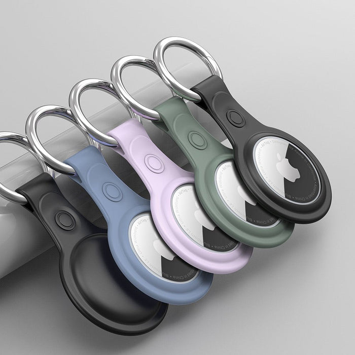 Dux Ducis 4pcs set Silicone flexible cover keychain loop case for Apple AirTag (Black / Green / Pink / Blue) - Cell