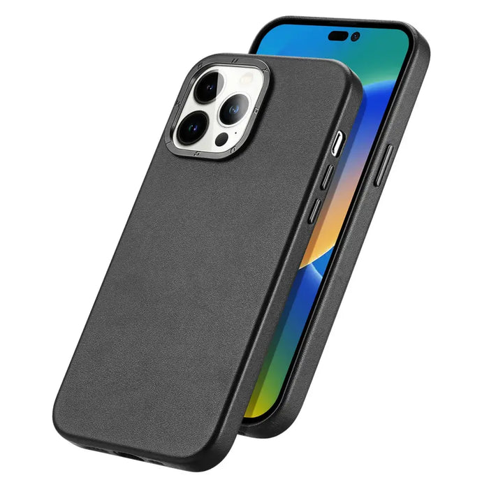 Dux Ducis Grit Leather Case for iPhone 14 Pro Elegant Faux Leather Cover (MagSafe Compatible) Black - Cell phone cases