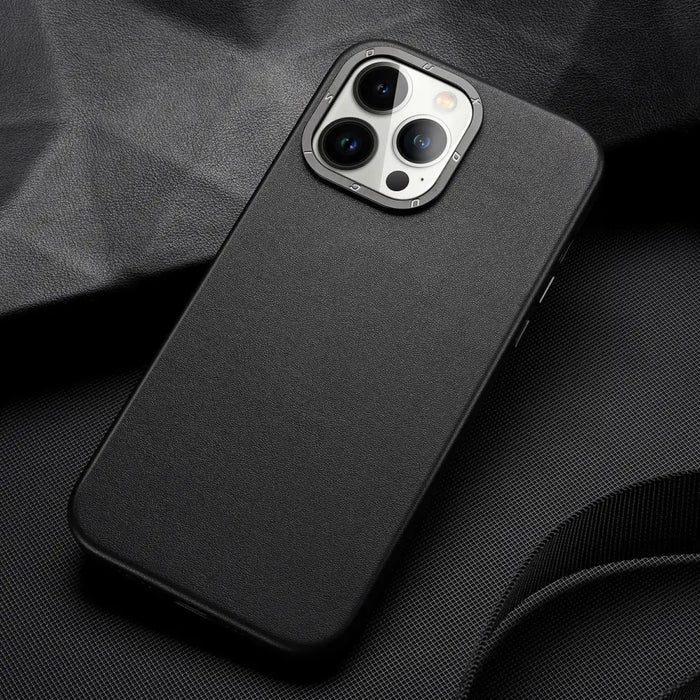 Dux Ducis Grit Leather Case for iPhone 14 Pro Elegant Faux Leather Cover (MagSafe Compatible) Black - Cell phone cases