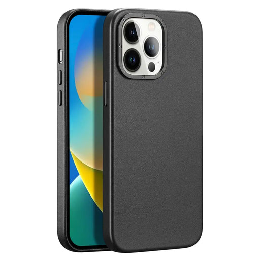 Dux Ducis Grit Leather Case for iPhone 14 Pro Max Elegant Faux Leather Cover (MagSafe Compatible) Black - Cell phone