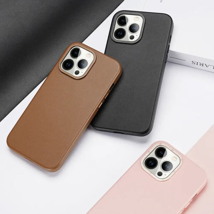 Dux Ducis Grit Leather Case for iPhone 14 Pro Max Elegant Faux Leather Cover (MagSafe Compatible) Black - Cell phone
