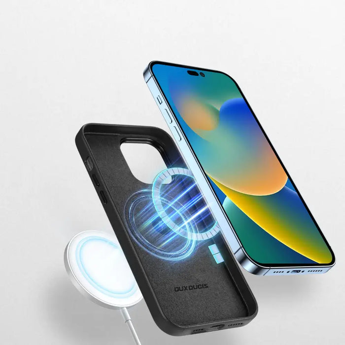 Dux Ducis Grit Leather Case for iPhone 14 Pro Max Elegant Faux Leather Cover (MagSafe Compatible) Black - Cell phone