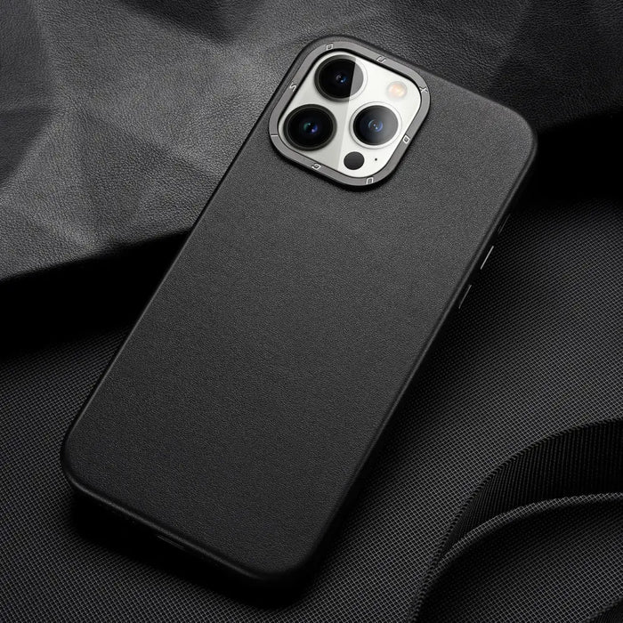 Dux Ducis Grit Leather Case for iPhone 14 Pro Max Elegant Faux Leather Cover (MagSafe Compatible) Black - Cell phone