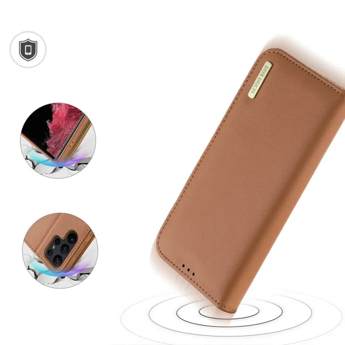 Dux Ducis Hivo Case for Samsung Galaxy S23 Ultra Flip Cover Wallet Stand RFID Blocking Brown - Cell phone cases