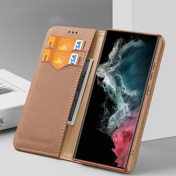Dux Ducis Hivo Case for Samsung Galaxy S23 Ultra Flip Cover Wallet Stand RFID Blocking Brown - Cell phone cases