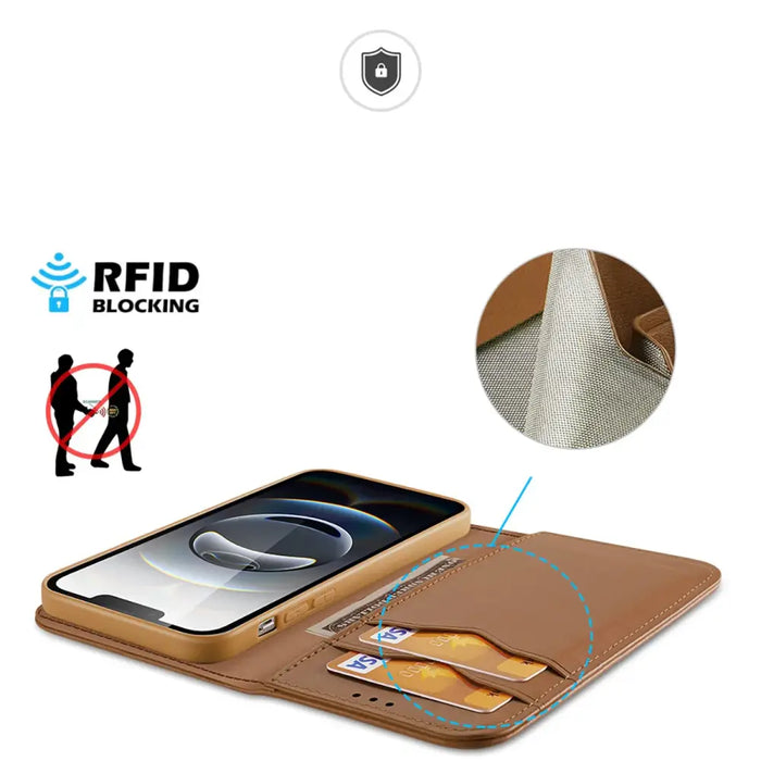 Dux Ducis Hivo iPhone 16e Case with Flip and RFID Protection - Brown - Cell phone cases and covers<<<HurtelXML