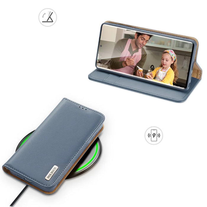 Dux Ducis Hivo Leather Flip Cover Genuine Leather Wallet For Cards And Documents Samsung Galaxy S22 Ultra Blue - Cell