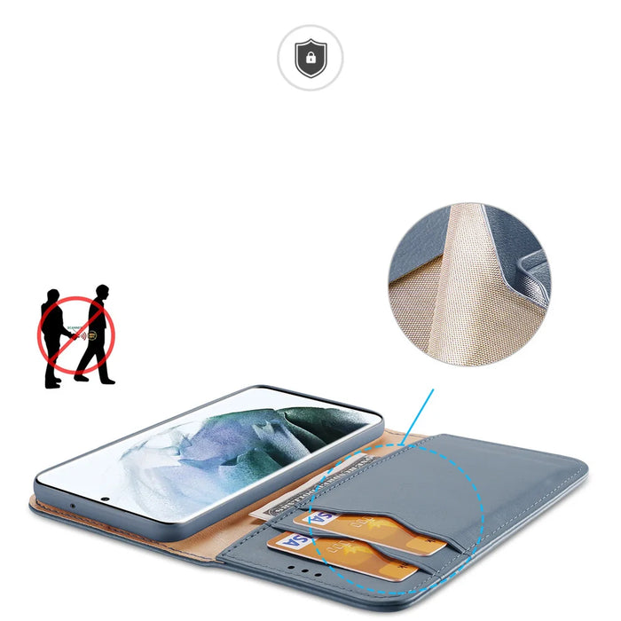 Dux Ducis Hivo Leather Flip Cover Genuine Leather Wallet For Cards And Documents Samsung Galaxy S22 Ultra Blue - Cell