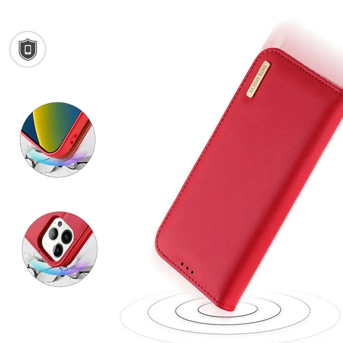 Dux Ducis Hivo Leather Flip Cover Genuine Leather Wallet for Cards and Documents iPhone 14 Pro Red - Cell phone cases