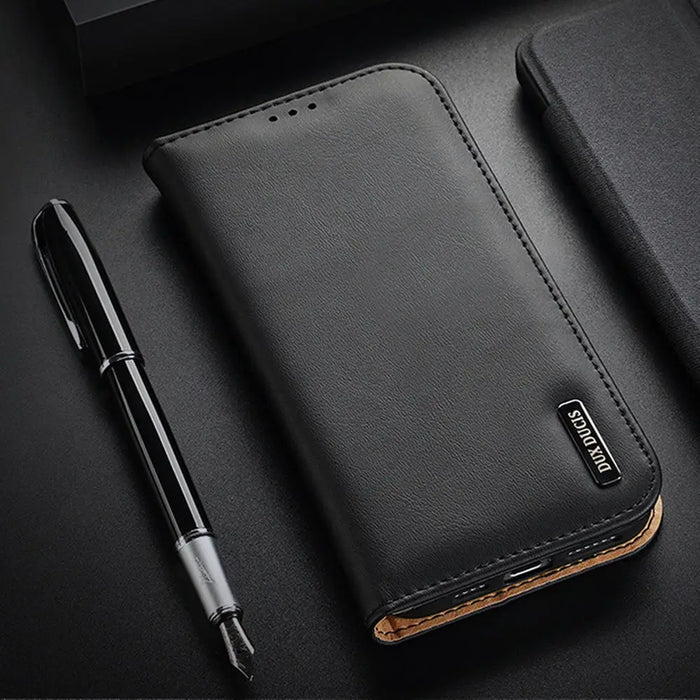 Dux Ducis Hivo Leather Flip Cover Genuine Leather Wallet for Cards and Documents iPhone 14 Brown - Cell phone cases