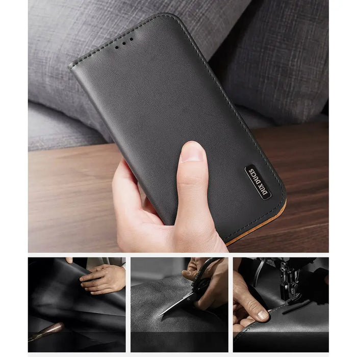 Dux Ducis Hivo Leather Flip Cover Genuine Leather Wallet for Cards and Documents iPhone 14 Brown - Cell phone cases
