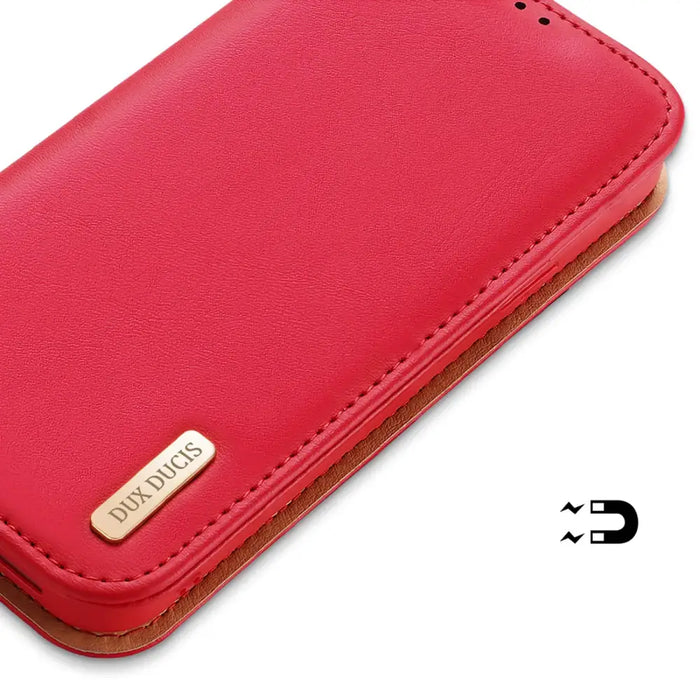 Dux Ducis Hivo Leather Flip Cover Genuine Leather Wallet for Cards and Documents iPhone 14 Pro Red - Cell phone cases