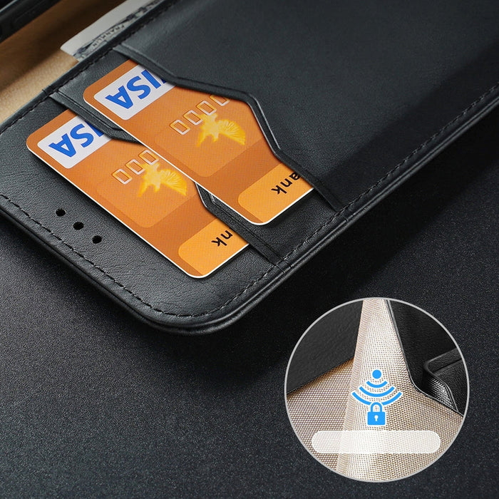 Dux Ducis Hivo Leather Flip Cover Genuine Leather Wallet for Cards and Documents iPhone 14 Pro Max Black - Cell phone