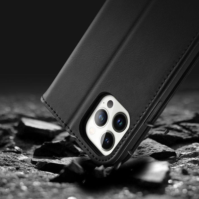 Dux Ducis Hivo Leather Flip Cover Genuine Leather Wallet for Cards and Documents iPhone 14 Pro Max Black - Cell phone