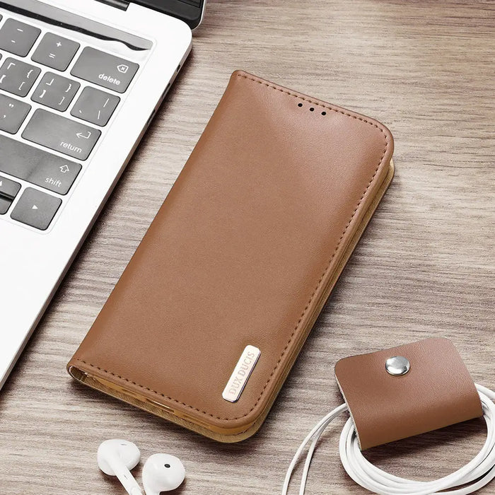 Dux Ducis Hivo Leather Flip Cover Genuine Leather Wallet for Cards and Documents iPhone 14 Brown - Cell phone cases
