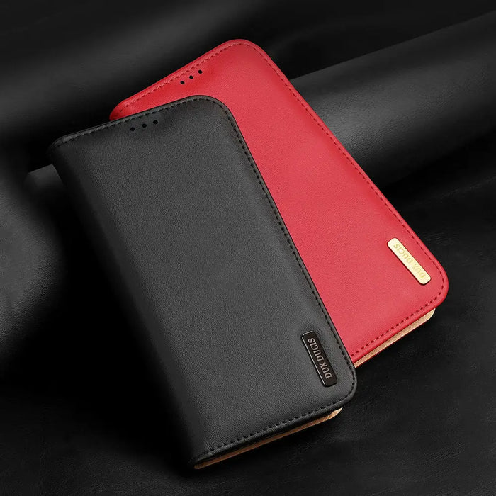 Dux Ducis Hivo Leather Flip Cover Genuine Leather Wallet for Cards and Documents iPhone 14 Brown - Cell phone cases