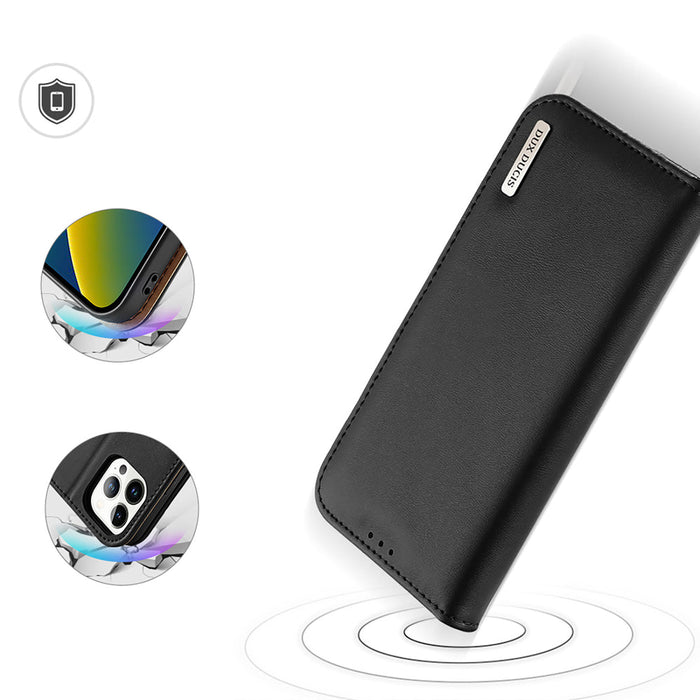 Dux Ducis Hivo Leather Flip Cover Genuine Leather Wallet for Cards and Documents iPhone 14 Pro Max Black - Cell phone