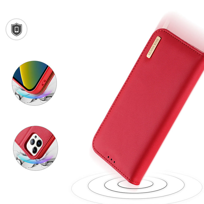 Dux Ducis Hivo Leather Flip Cover Genuine Leather Wallet for Cards and Documents iPhone 14 Pro Max Red - Cell phone