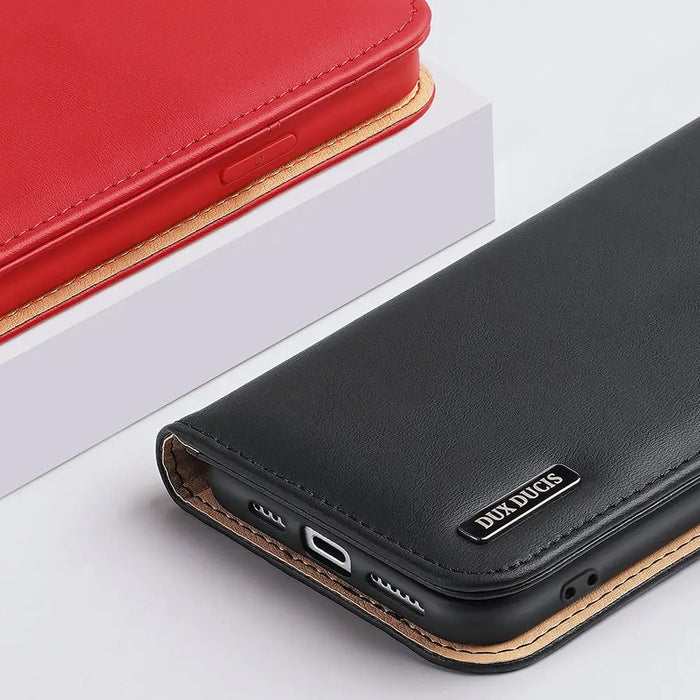 Dux Ducis Hivo Leather Flip Cover Genuine Leather Wallet for Cards and Documents iPhone 14 Brown - Cell phone cases