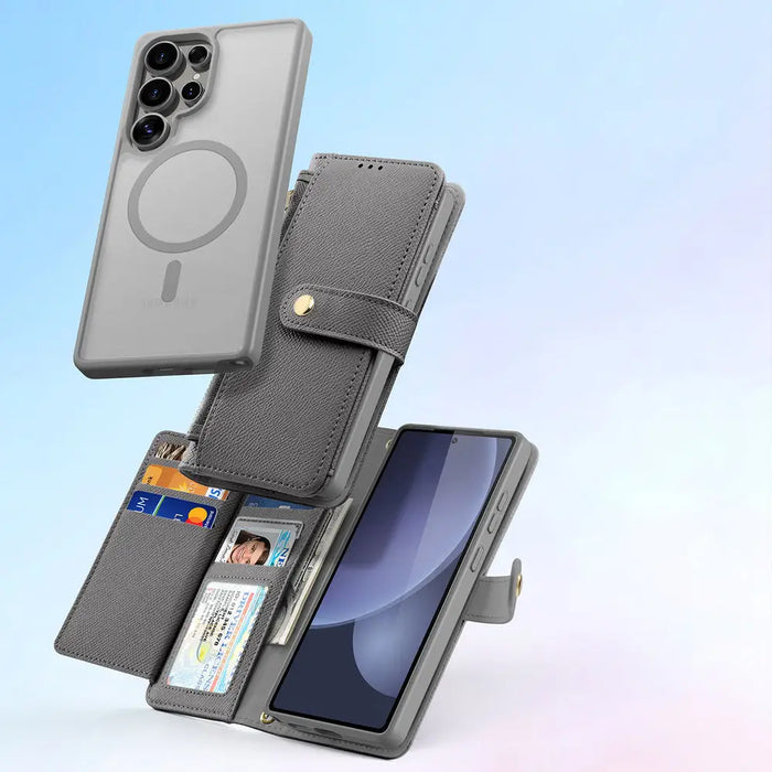 Dux Ducis Lawa Leather Case for Samsung Galaxy S25 Ultra with Detachable Magnetic Wallet - Gray - Cell phone cases