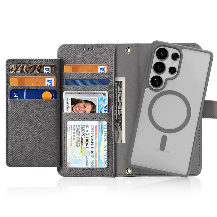 Dux Ducis Lawa Leather Case for Samsung Galaxy S25 Ultra with Detachable Magnetic Wallet - Gray - Cell phone cases