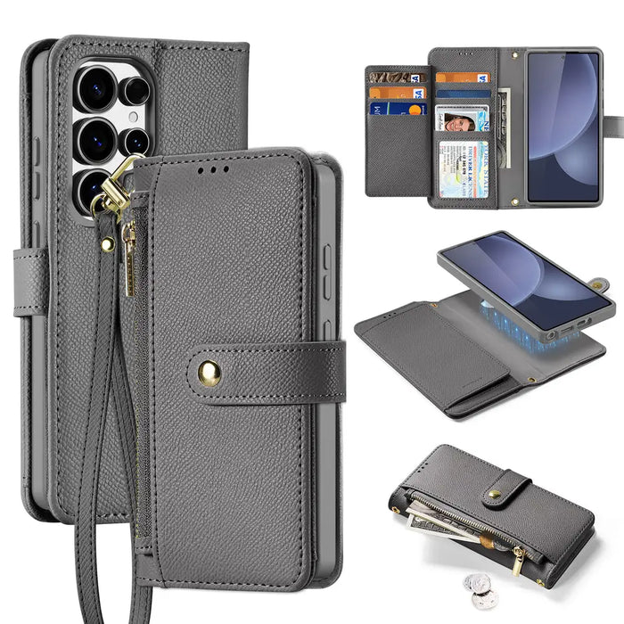 Dux Ducis Lawa Leather Case for Samsung Galaxy S25 Ultra with Detachable Magnetic Wallet - Gray - Cell phone cases