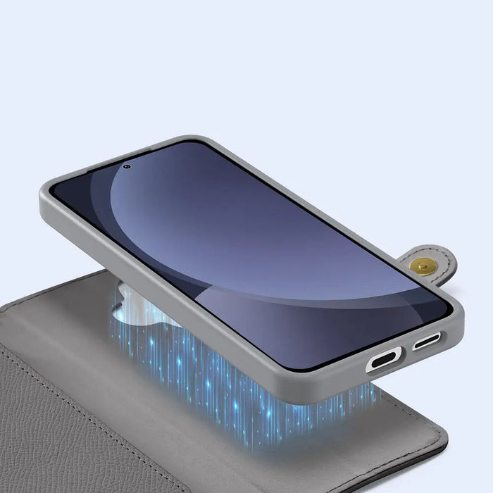 Dux Ducis Lawa Leather Case for Samsung Galaxy S25 with Detachable Magnetic Wallet - Gray - Cell phone cases