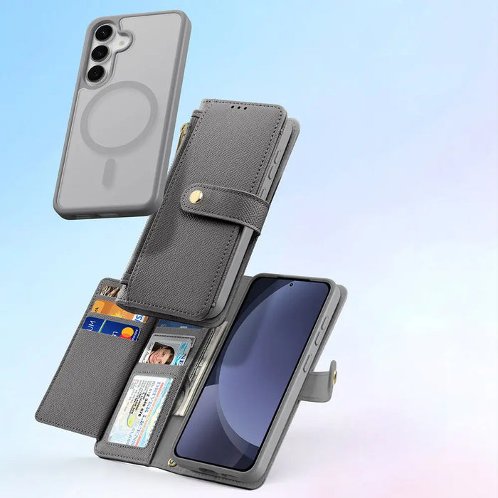 Dux Ducis Lawa Leather Case for Samsung Galaxy S25 with Detachable Magnetic Wallet - Gray - Cell phone cases