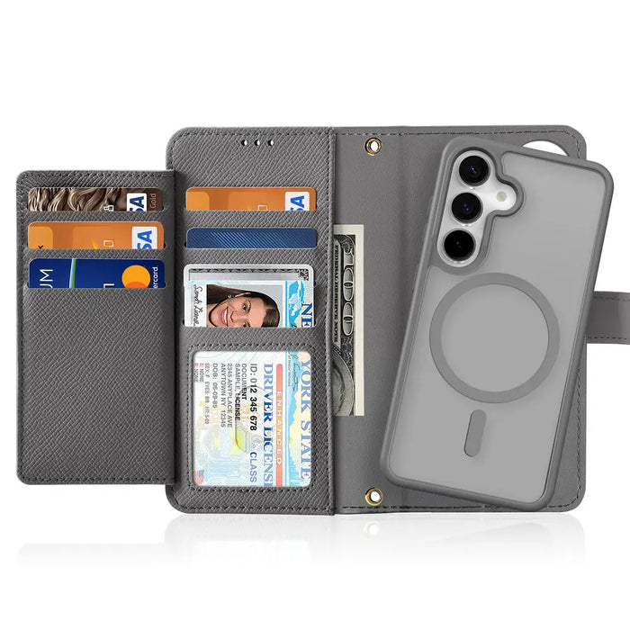 Dux Ducis Lawa Leather Case for Samsung Galaxy S25 with Detachable Magnetic Wallet - Gray - Cell phone cases