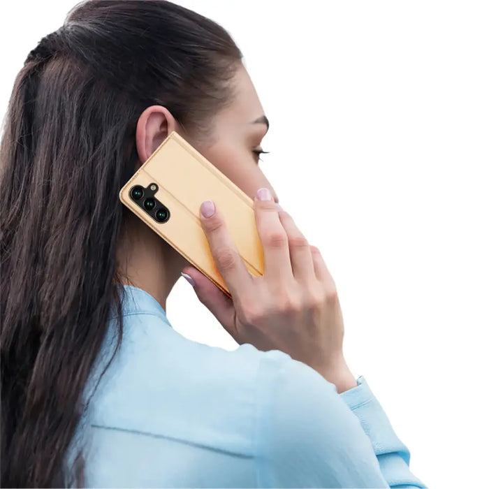 Dux Ducis Skin Pro Case for Samsung Galaxy A14 5G Flip Card Wallet Stand Gold - Cell phone cases and covers<<<HurtelXML